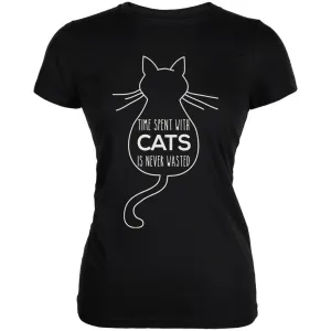 Time Spent With Cats Black Juniors Soft T-Shirt
