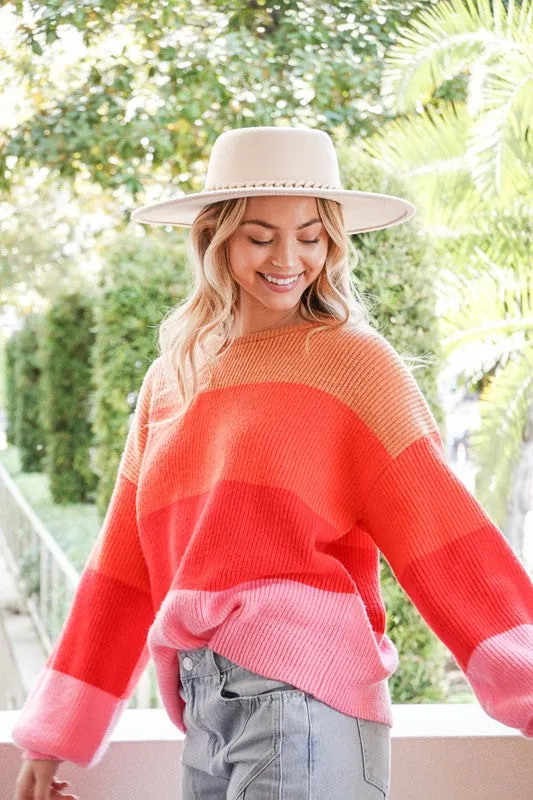 Timing Bold Rainbow Stripe Oversized Chunky Knit Pullover