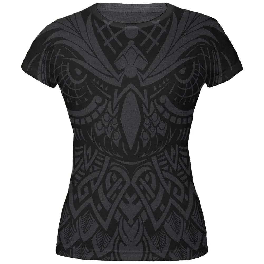 Trippy Owl Outline All Over Dark Heather Juniors Soft T-Shirt