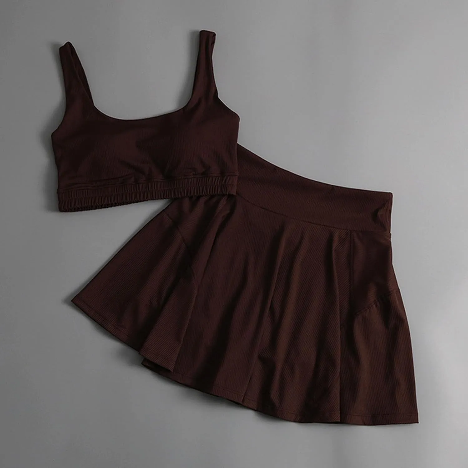 Two Piece Tennis Skirt Sets for Women Ribbed High Waisted Skorts Set with Backless Crop Top Gym Yoga Outfits