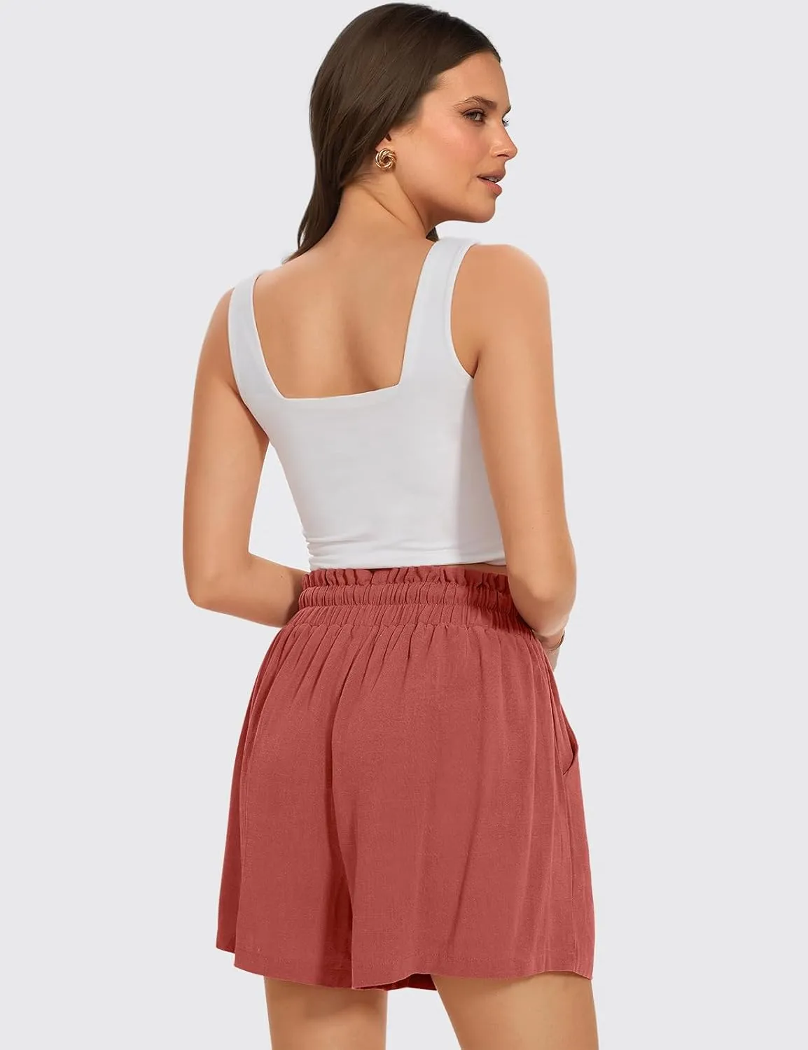 UEU Womens Linen Pants Summer Wide Leg Casual Loose High Waist Drawstring Palazzo Capri with Pockets- 25" / 20" / 3" Inseam