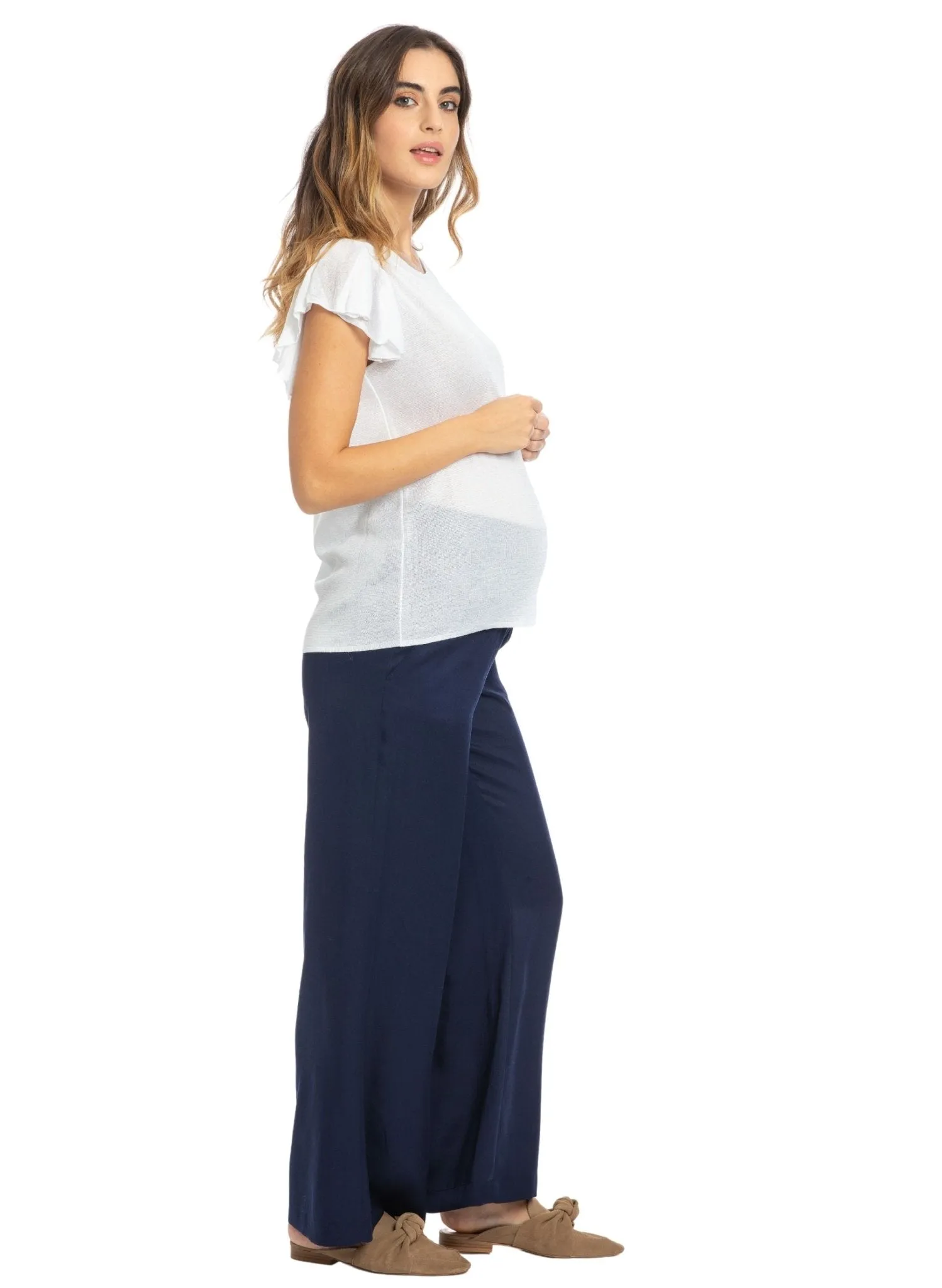 Warren Maternity Trouser in Soft Tencel - Blue