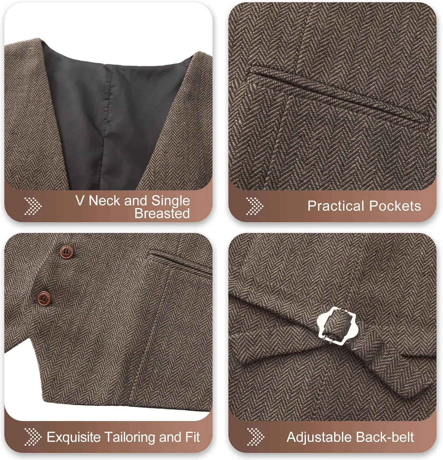 Wemaliyzd Vintage Men's Suit 3 Piece Plaid Tweed Herringbone Suits for Wedding Business Blazer Vest Pants