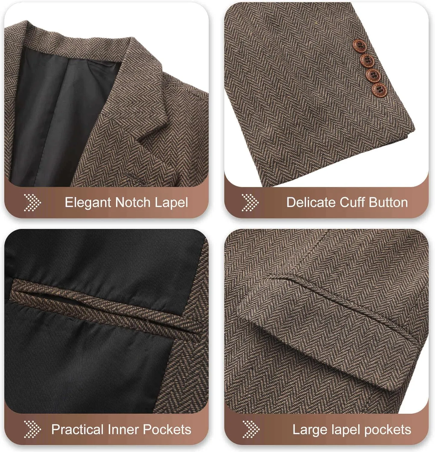 Wemaliyzd Vintage Men's Suit 3 Piece Plaid Tweed Herringbone Suits for Wedding Business Blazer Vest Pants