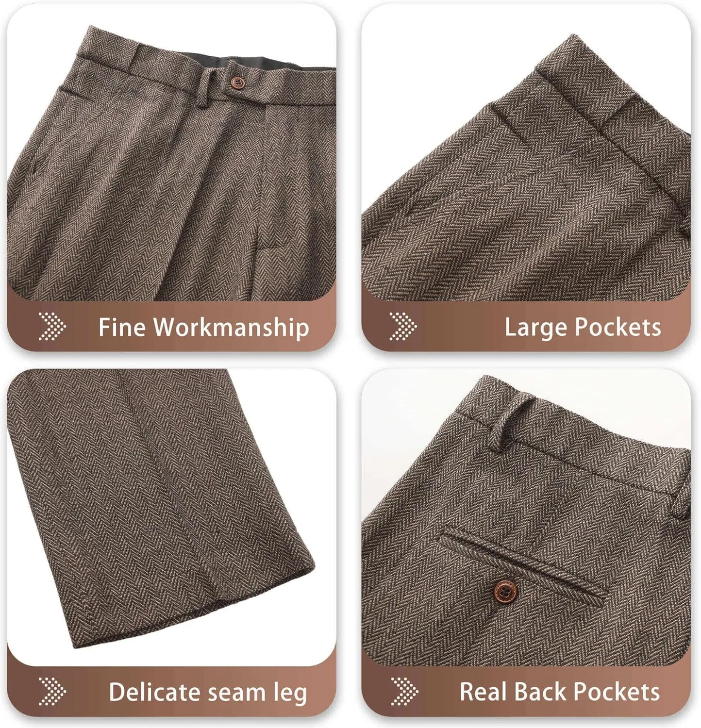 Wemaliyzd Vintage Men's Suit 3 Piece Plaid Tweed Herringbone Suits for Wedding Business Blazer Vest Pants