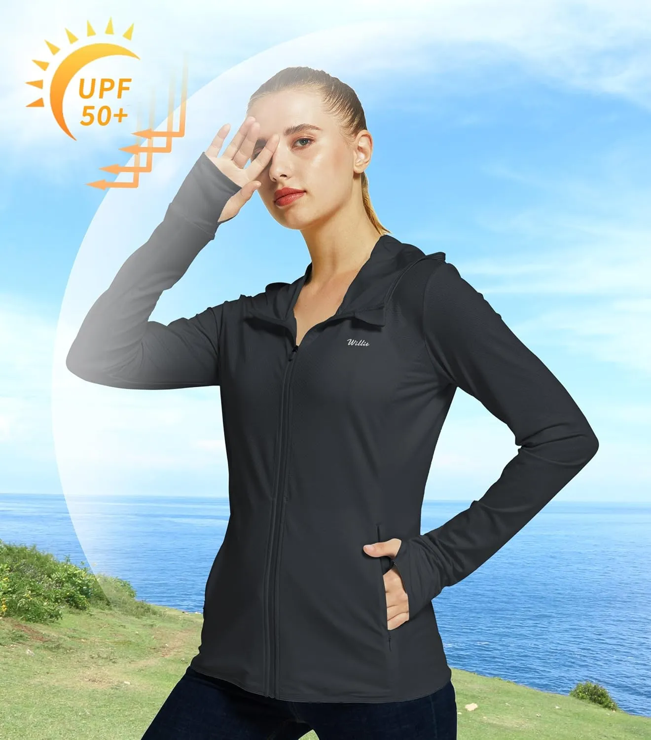 Willit Women's UPF 50  Sun Protection Shirts UV Long Sleeve Zip Hoodies SPF Lightweight Jacket Hiking Outdoor with Pockets