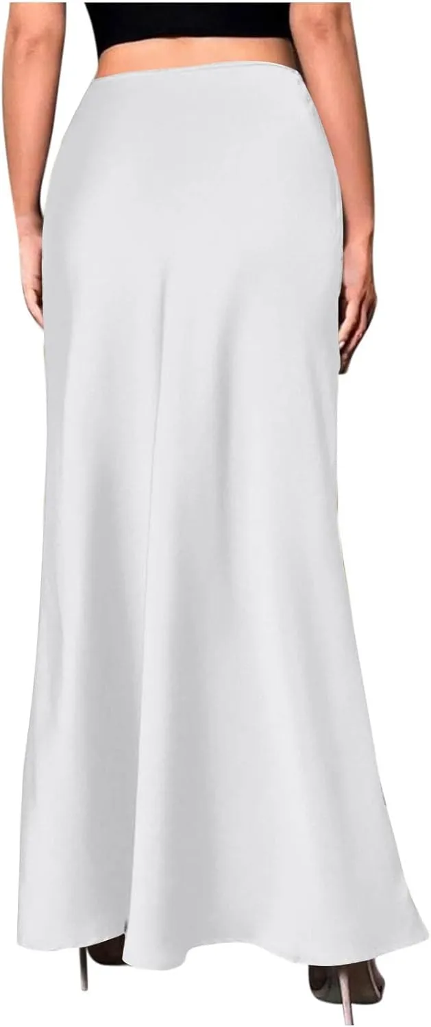 Women Satin Bodyocn Maxi Skirt Elegant High Waisted A Line Mermaid Skirts Cocktail Party Prom Casual Long Skirt