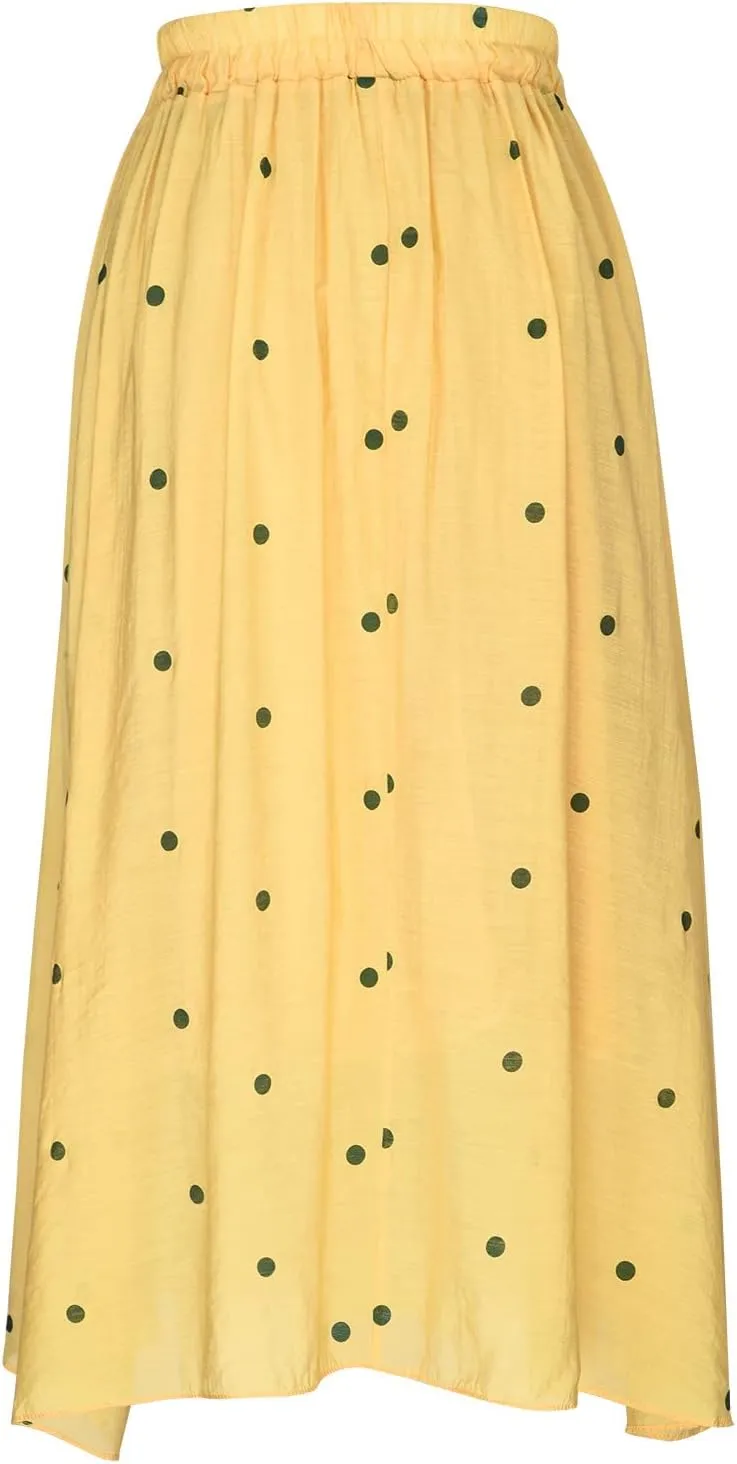 Women's Basic Elastic Waist Pleated Skirts Drawstring Tie Front Midi Skirt Flowy Casual A-Line Swing Skirt Dress