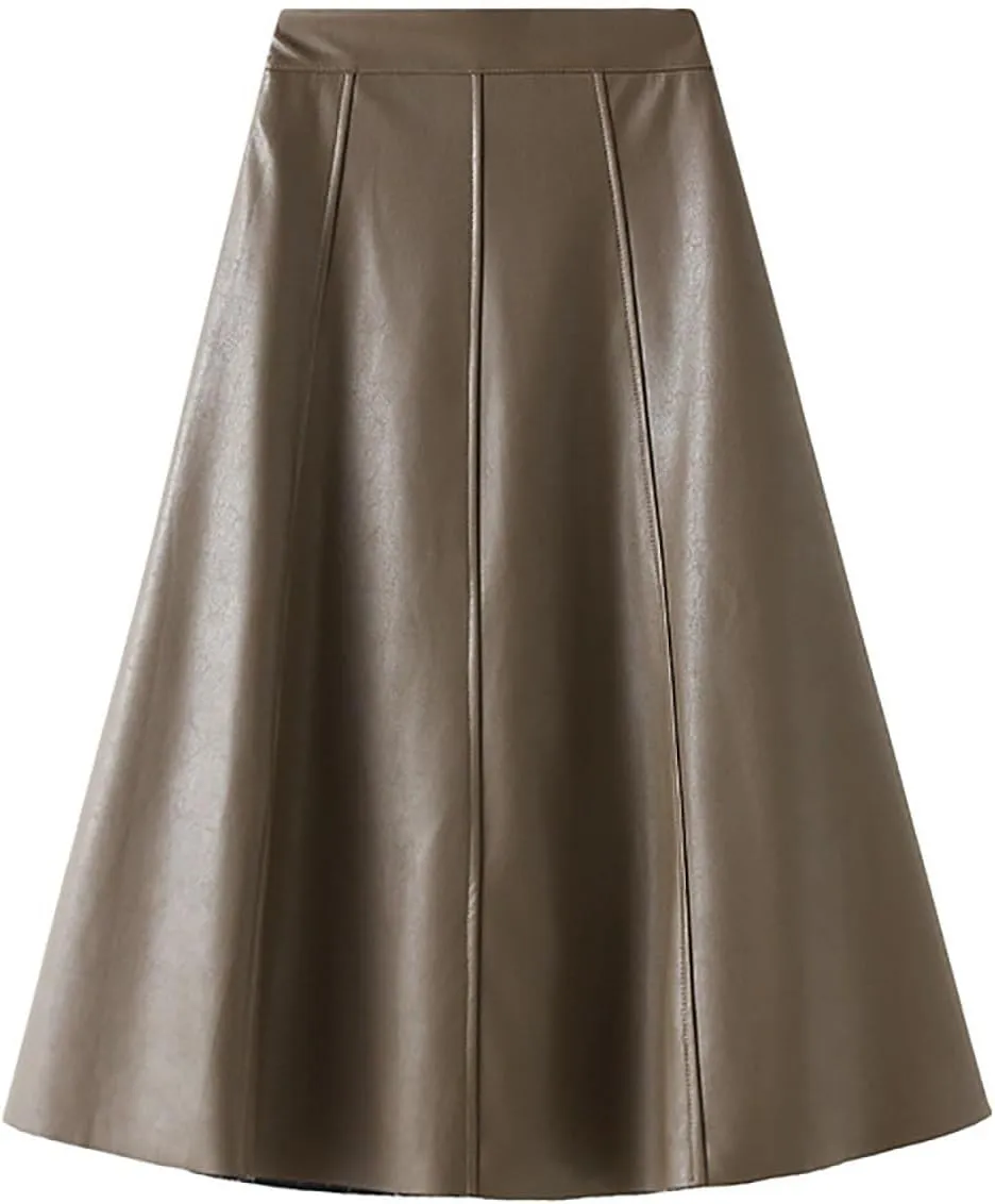 Women's Faux Leather Skirt High Waist Pleated Flare Midi Skirt Bodycon Wrap Midi Hip Skirts A Line Swing Skirts