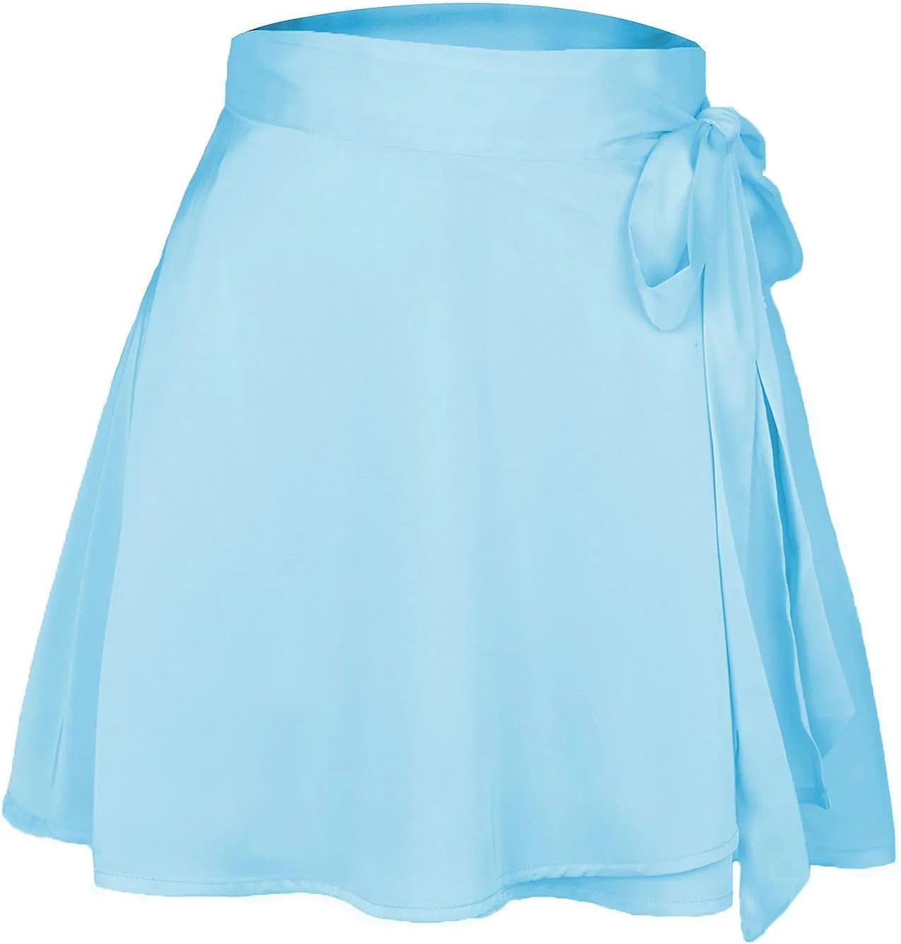 Women's Silky Satin Mini Short Skirt High Waist Bow Tie Wrap Around A Line Skirts Casual Solid Flowy Summer Skirt