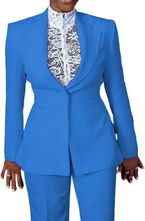 Women's Slim Fit 2-Piece One Button Blazer & Pants Suit for Wedding, Business, Daily Use - Green