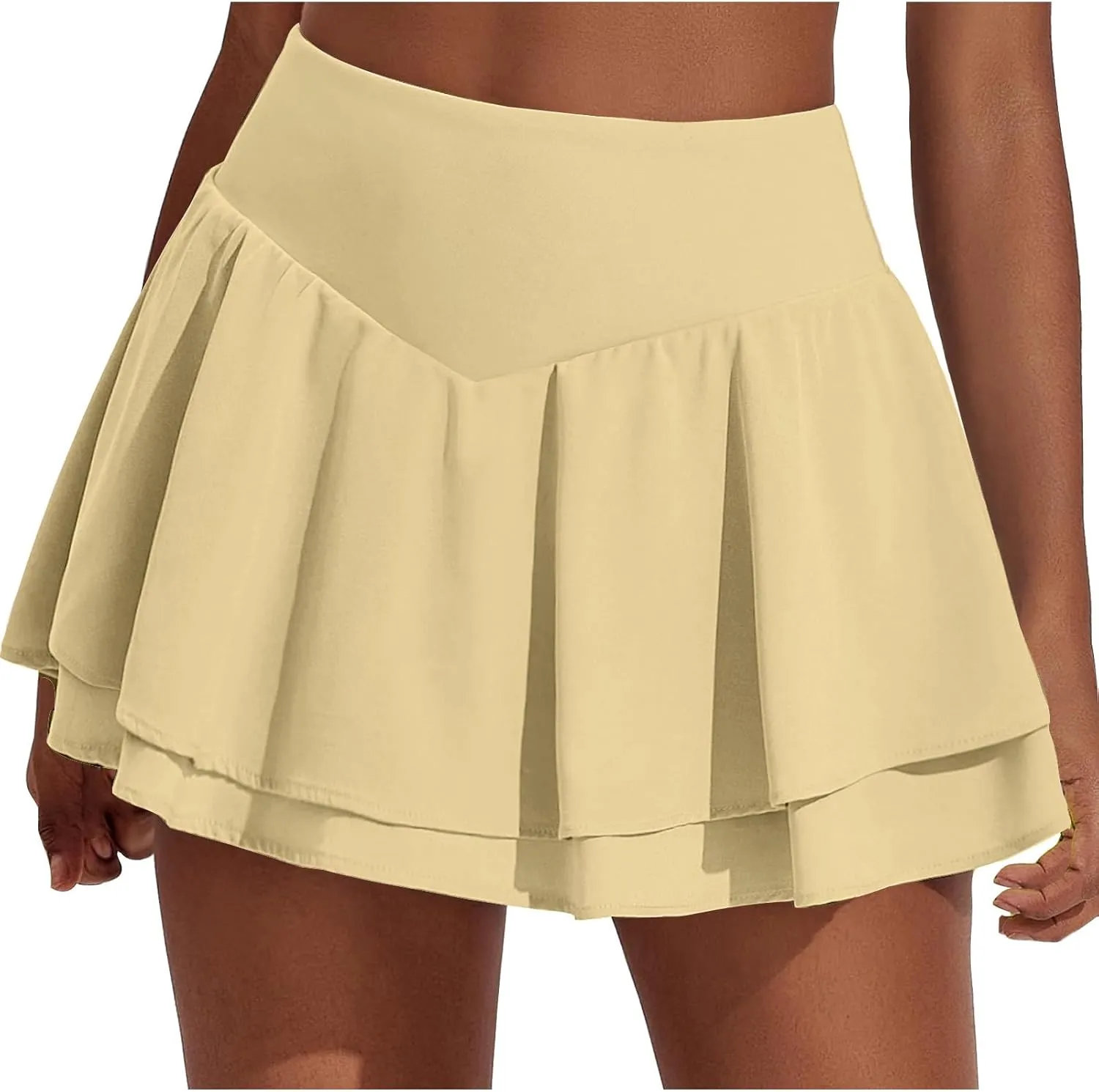 Womens Tennis Skorts Casual High Waisted Flowy Pleated Skater Skirts Athletic Cute Ruffle Layer Yoga Fitness Clothes