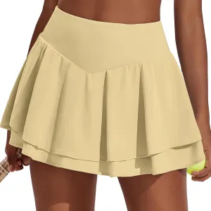Womens Tennis Skorts Casual High Waisted Flowy Pleated Skater Skirts Athletic Cute Ruffle Layer Yoga Fitness Clothes