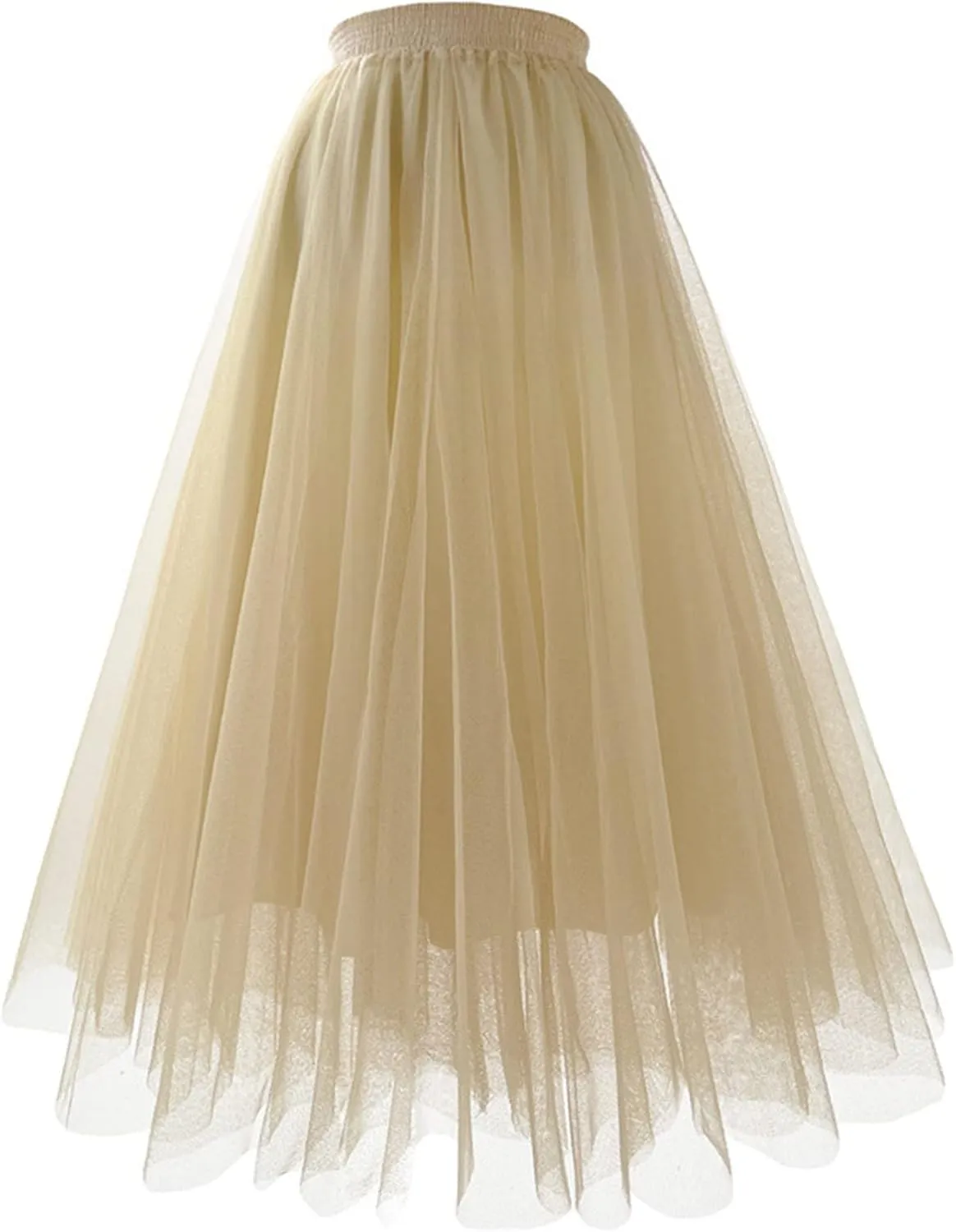 Women's Tiered Layered Mesh Ballet Trim Skirt Prom Party Tulle Tutu A Line Midi Skirt Womens Pleated Cheer Skirts