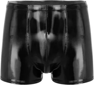 YiZYiF Men's PVC Leather Swim Trunk Boxer Briefs Colorblock Shorts Gay Stage Clubwear Underwear