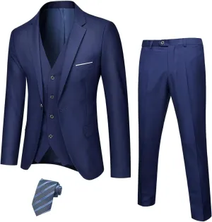 YND Men's 3 Piece Slim Fit Tuxedo Set, Solid Shawl Collar Jacquard Jacket Vest Button Pants